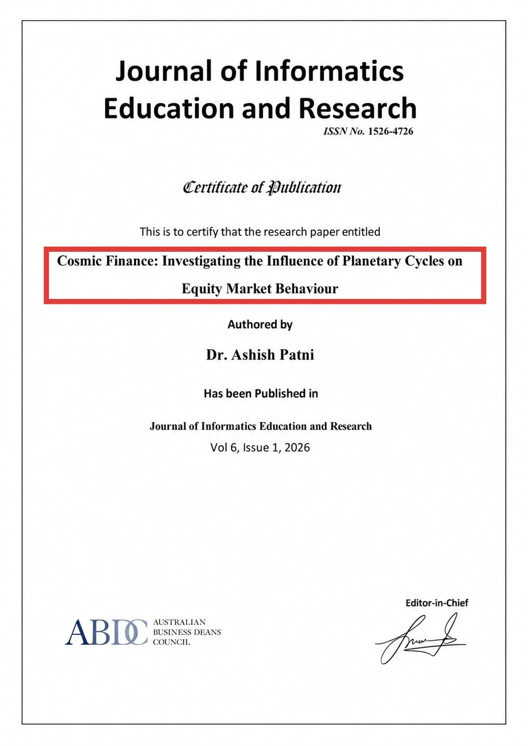 Cosmic Finance: Investigating the Influence of Planetary Cycles on Equity Market Behaviour